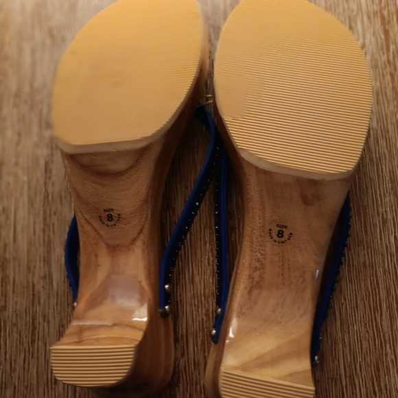 Blue Palm Tree Motif Sz 8 Woodie Sandals/ Clogs - Picture 5 of 8